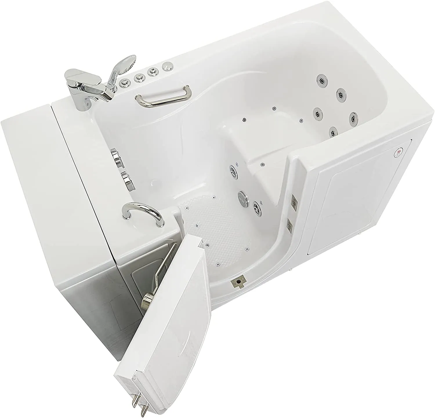Ellas Bubbles Ella Capri 30"x52" Acrylic Air and Hydro Massage and Heated Seat Walk-In Bathtub with Left Outward Swing Door, 2 Piece Fast Fill Faucet, 2" Dual Drain,White,OA3052DH2P-L
