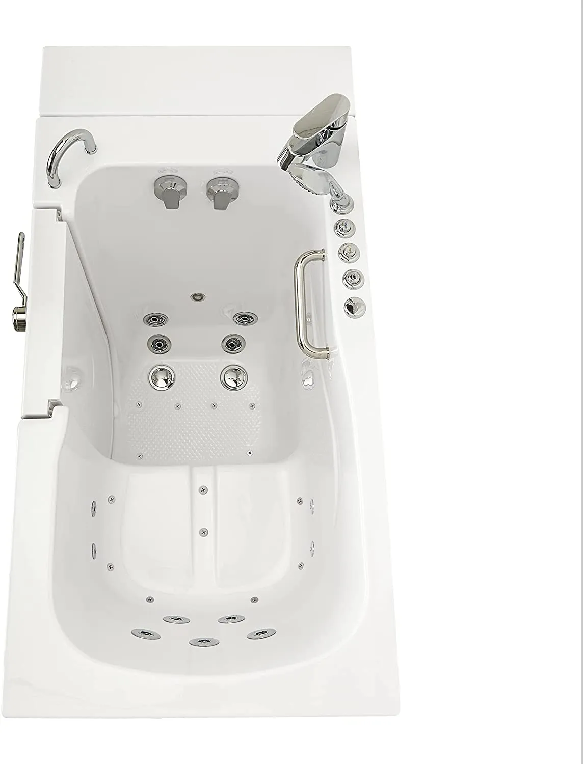Ellas Bubbles Ella Capri 30"x52" Acrylic Air and Hydro Massage and Heated Seat Walk-In Bathtub with Left Outward Swing Door, 2 Piece Fast Fill Faucet, 2" Dual Drain,White,OA3052DH2P-L