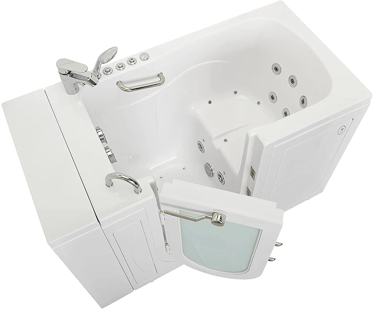 Ellas Bubbles Ella Capri 30"x52" Acrylic Air and Hydro Massage and Heated Seat Walk-In Bathtub with Left Outward Swing Door, 2 Piece Fast Fill Faucet, 2" Dual Drain,White,OA3052DH2P-L