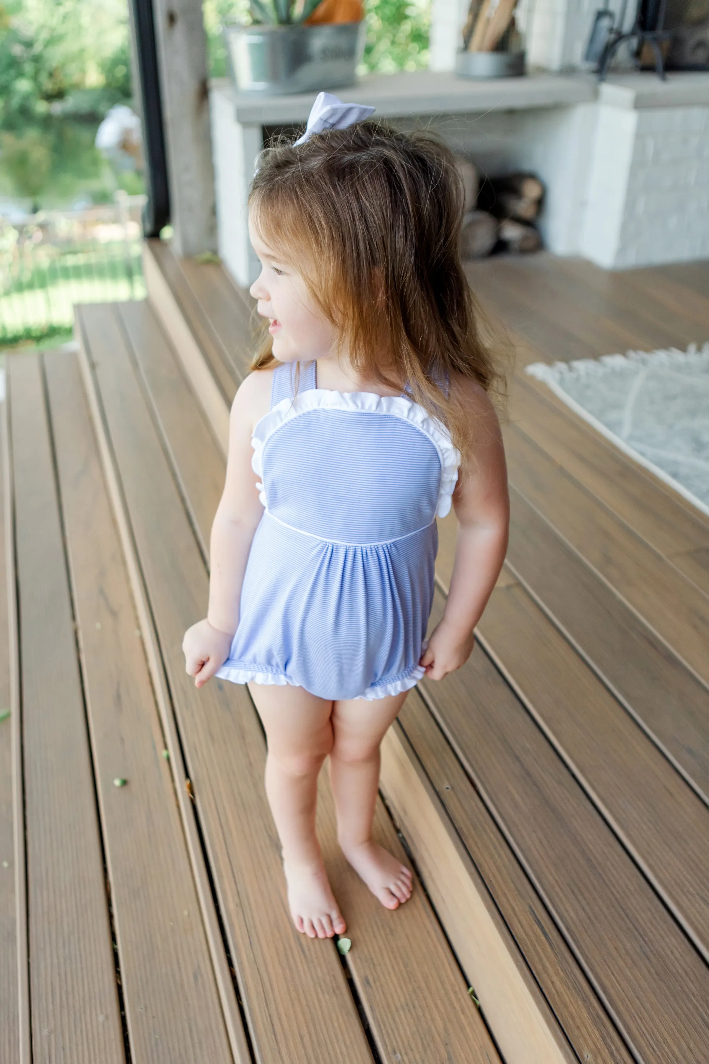 Eloise Girls' Bubble - Blue and White Stripes
