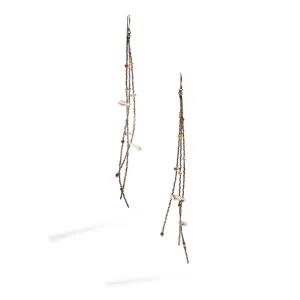 Elongated Tassel Strand Earrings