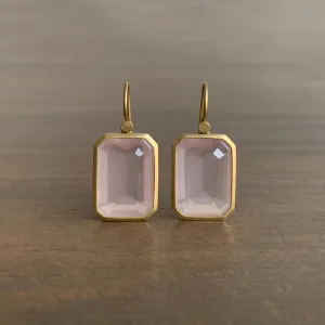 Emerald Cut Rose Quartz Earrings