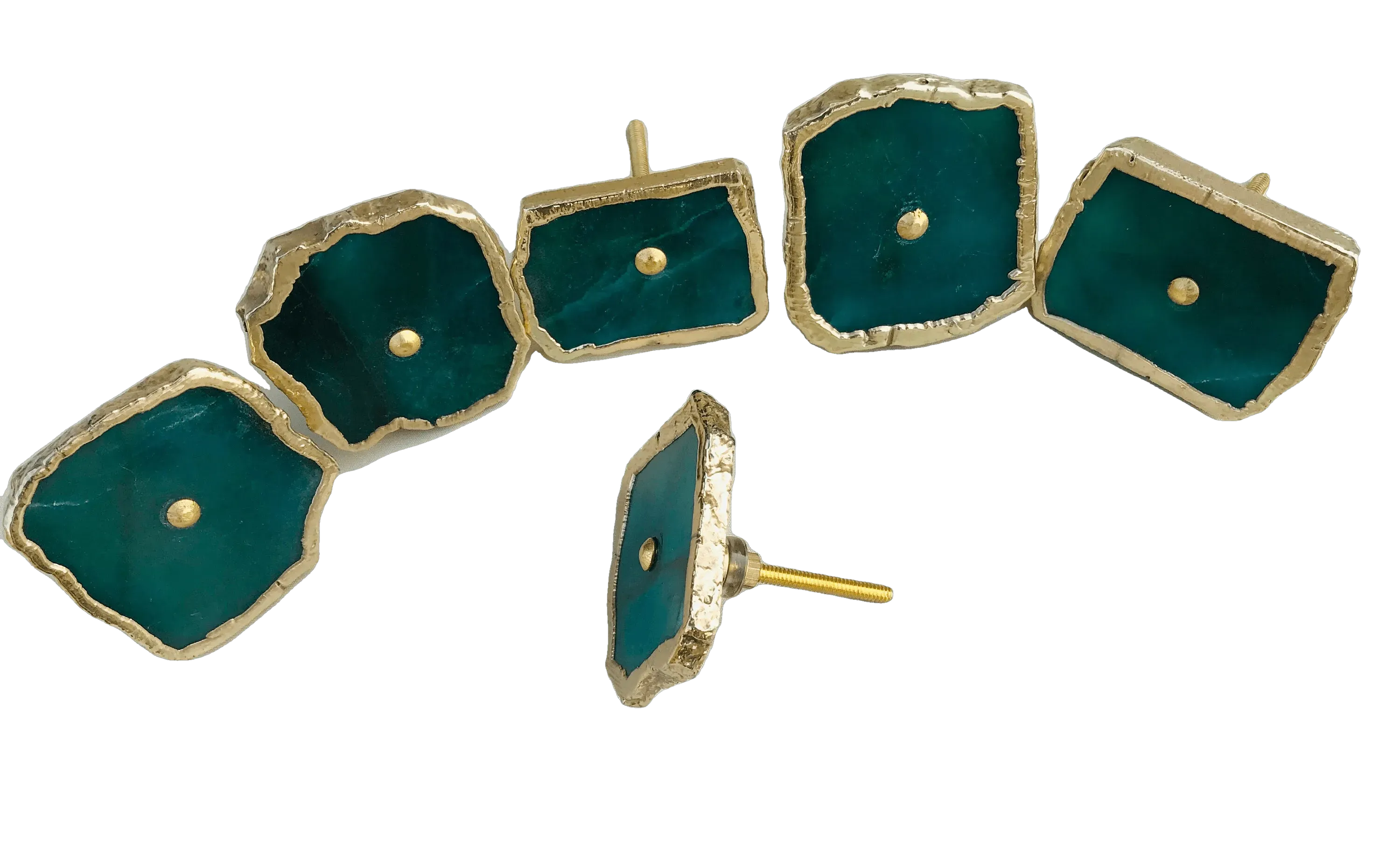 Emerald Green Agate Cabinet Door Pull Handle - Set of 6