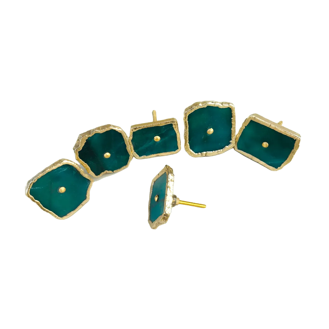 Emerald Green Agate Cabinet Door Pull Handle - Set of 6