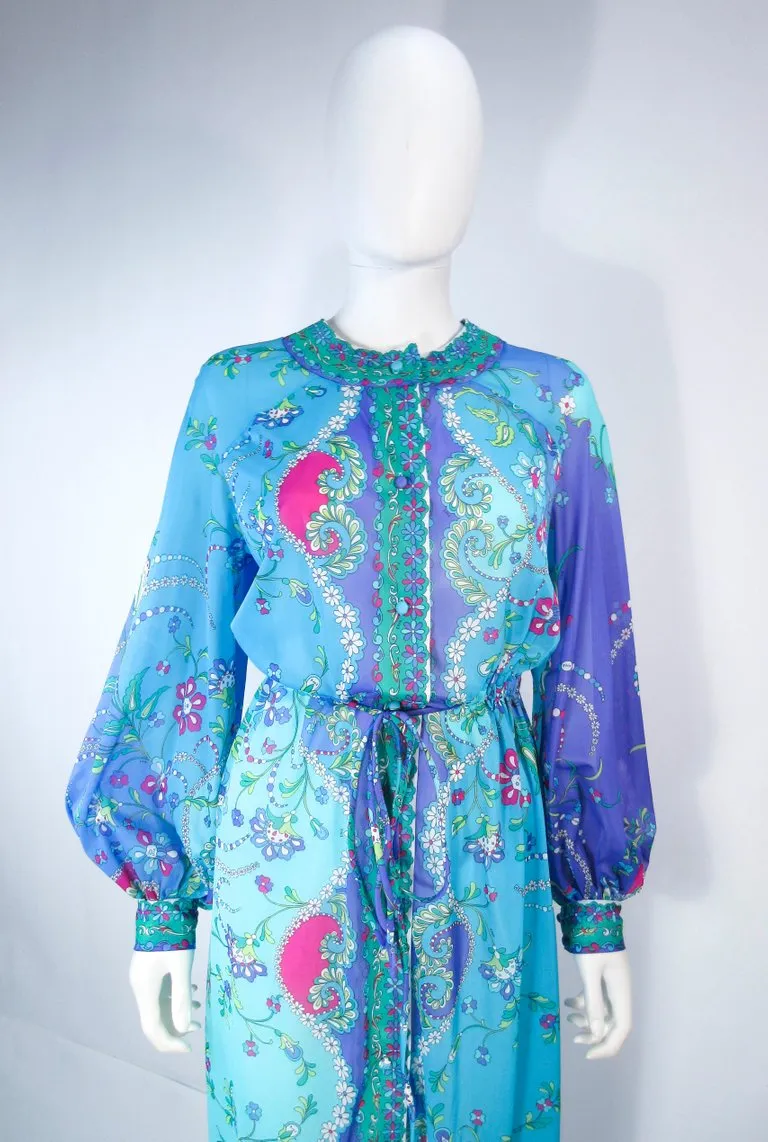 EMILIO PUCCI Blue, Purple Abstract Print Long Sleeve Dress Size M