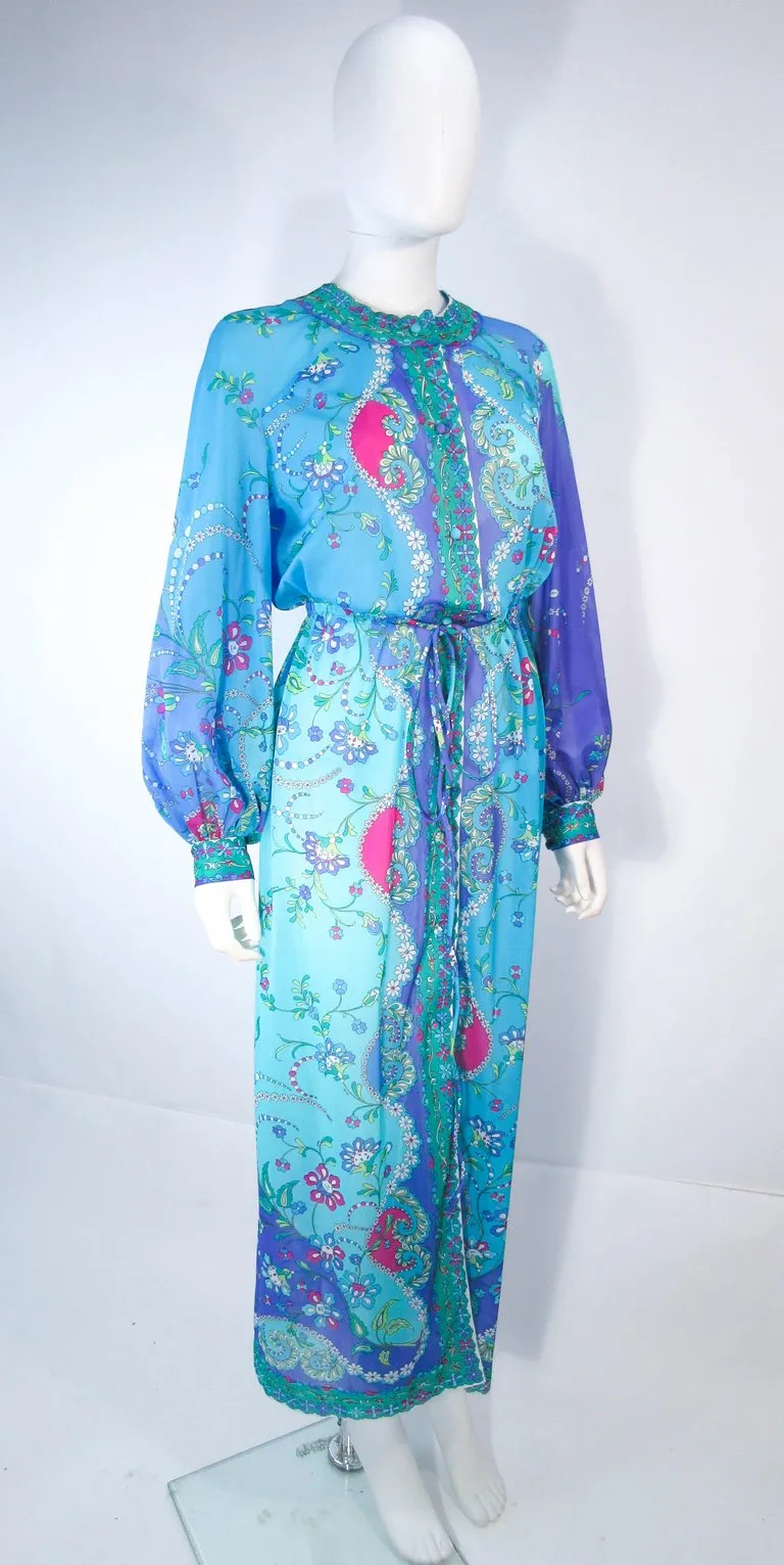 EMILIO PUCCI Blue, Purple Abstract Print Long Sleeve Dress Size M