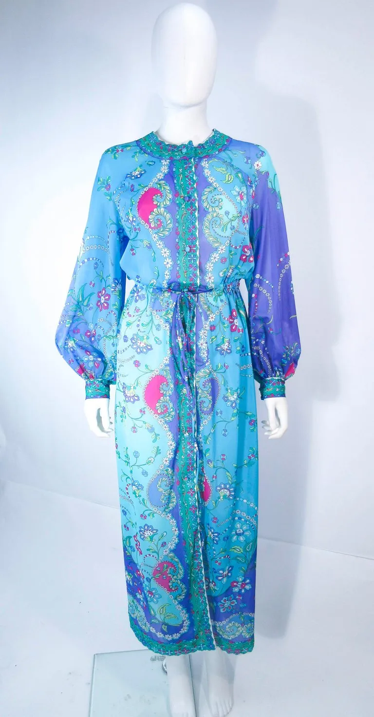 EMILIO PUCCI Blue, Purple Abstract Print Long Sleeve Dress Size M