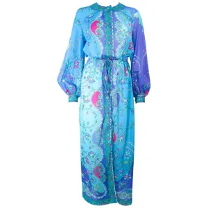 EMILIO PUCCI Blue, Purple Abstract Print Long Sleeve Dress Size M
