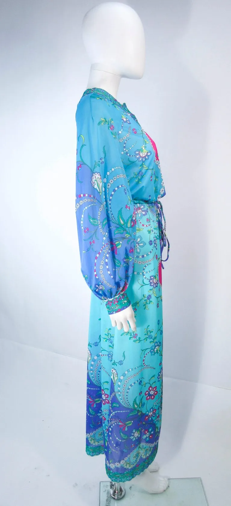 EMILIO PUCCI Blue, Purple Abstract Print Long Sleeve Dress Size M