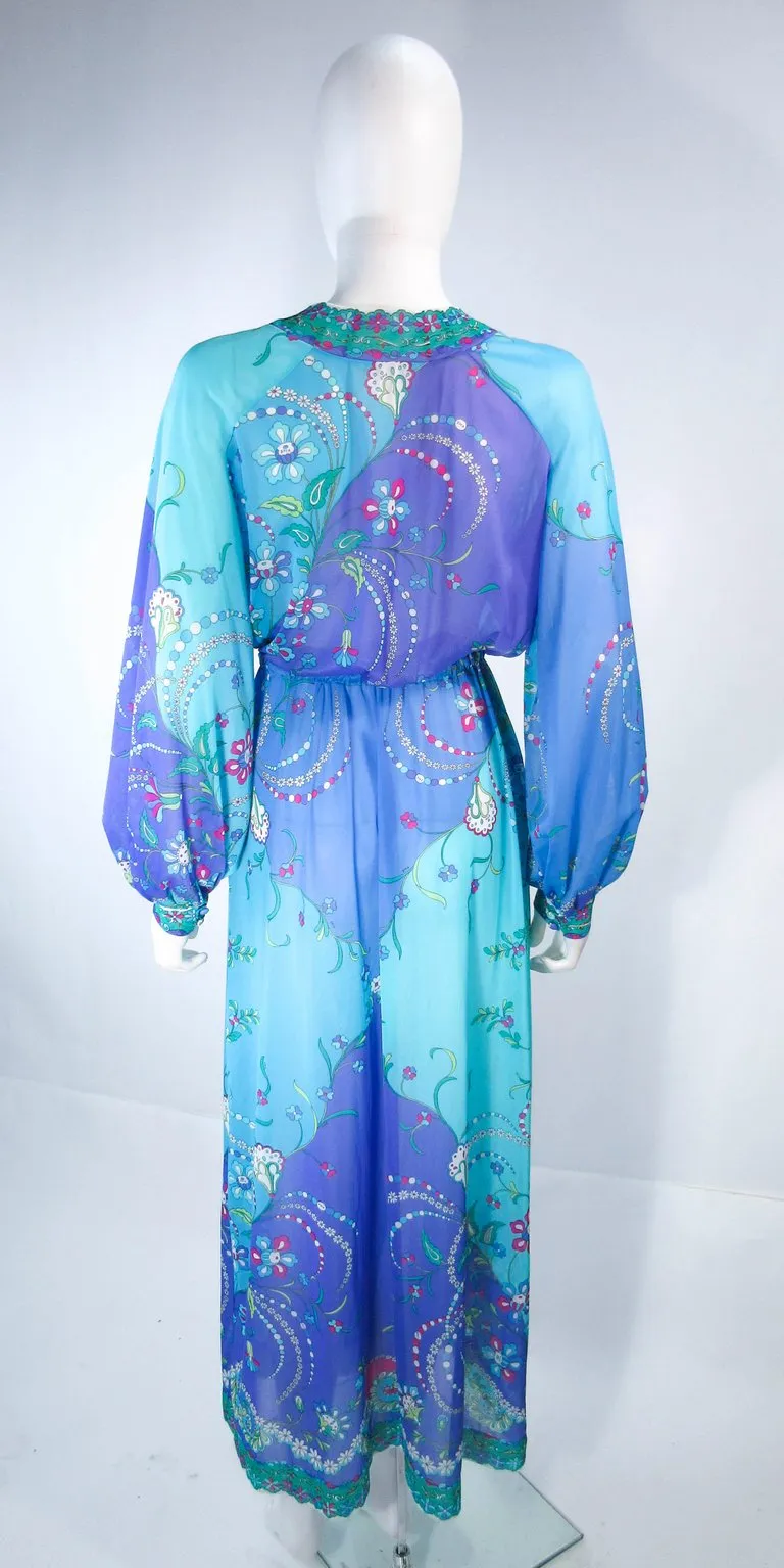EMILIO PUCCI Blue, Purple Abstract Print Long Sleeve Dress Size M