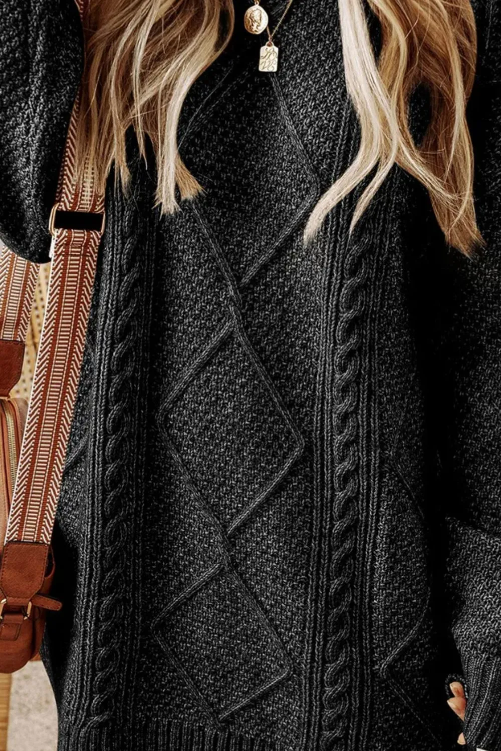 Emmy Cable-Knit Round Neck Sweater Dress