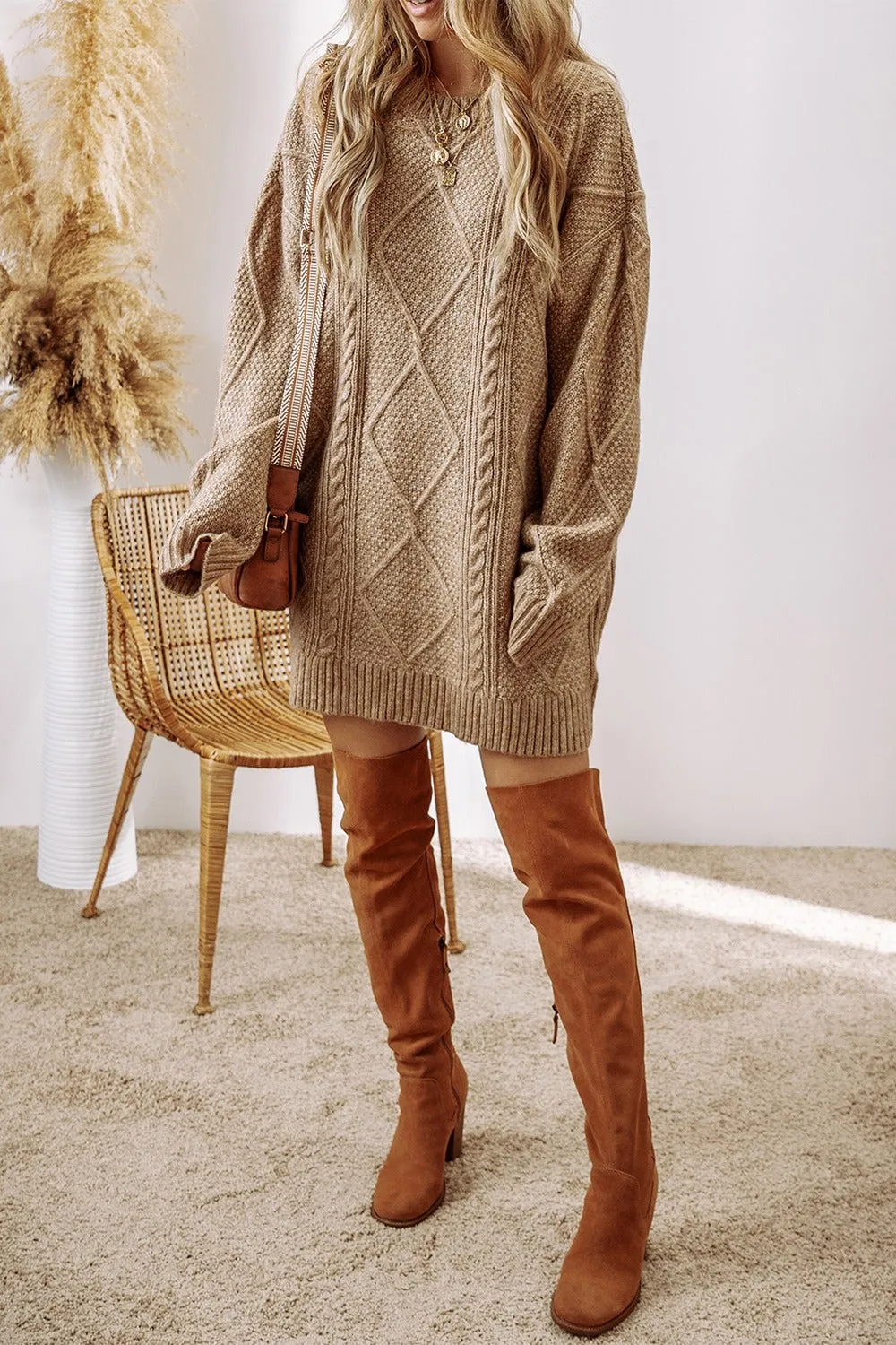 Emmy Cable-Knit Round Neck Sweater Dress