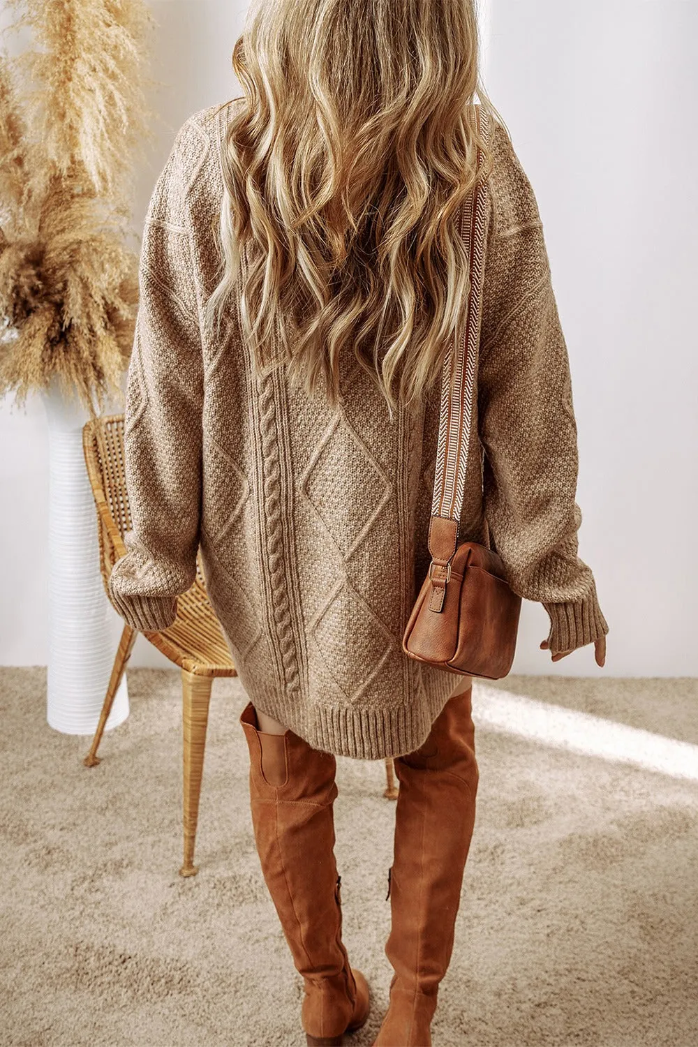 Emmy Cable-Knit Round Neck Sweater Dress