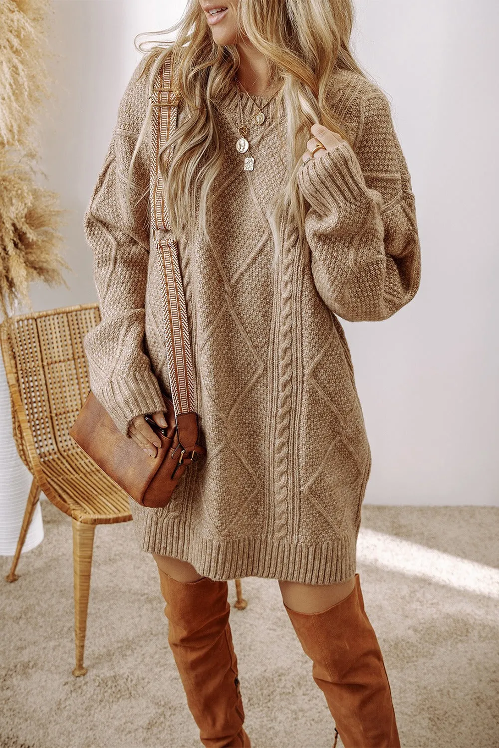 Emmy Cable-Knit Round Neck Sweater Dress