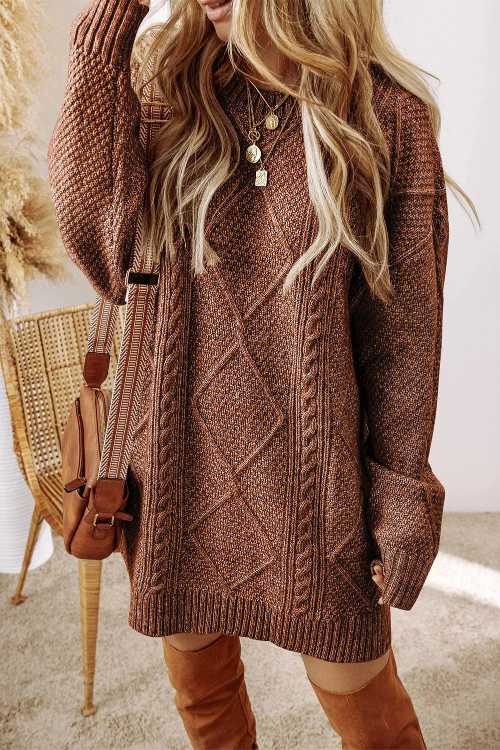 Emmy Cable-Knit Round Neck Sweater Dress