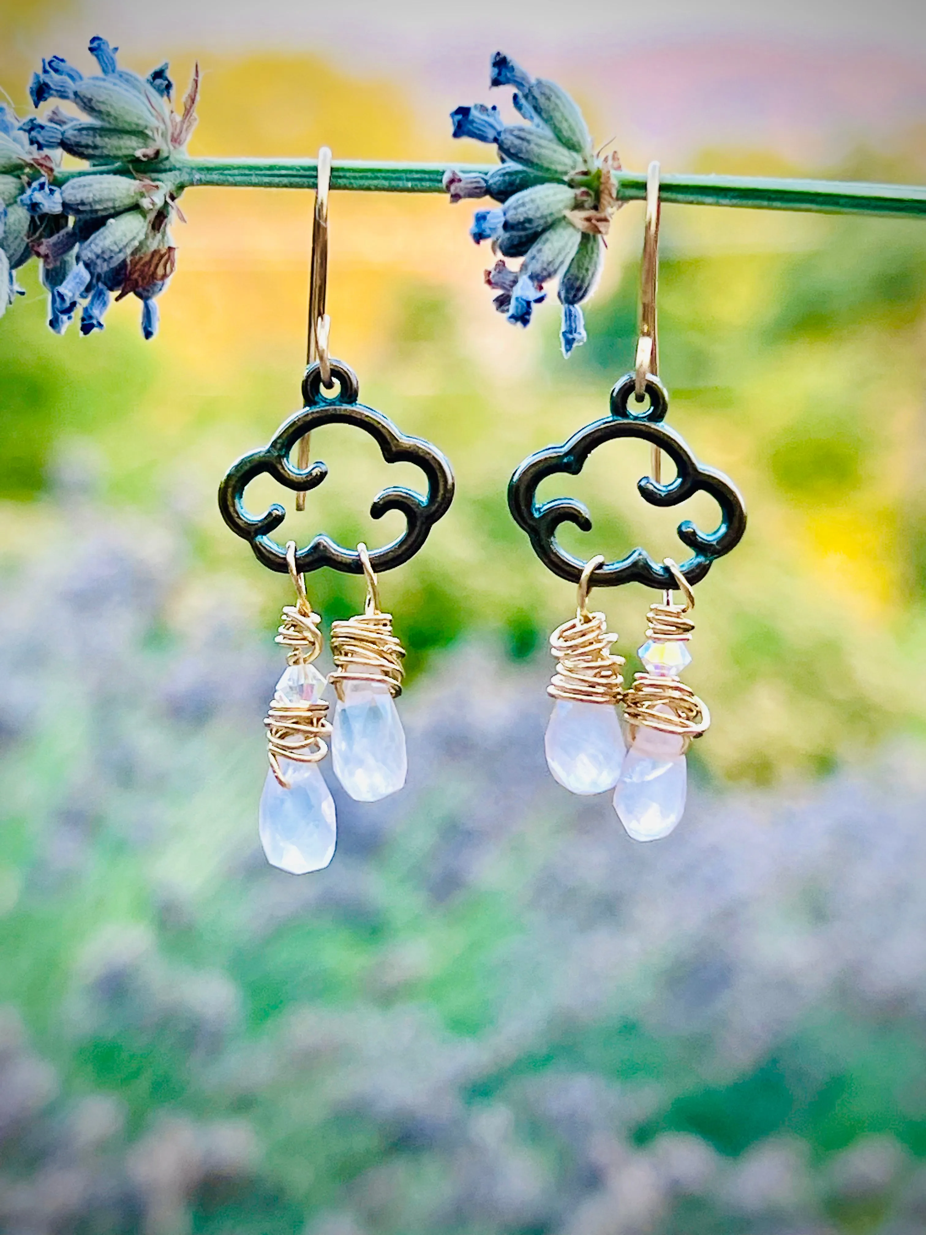 Em'z Blendz Rose Quartz Raindrops | Handcrafted Brass Earrings