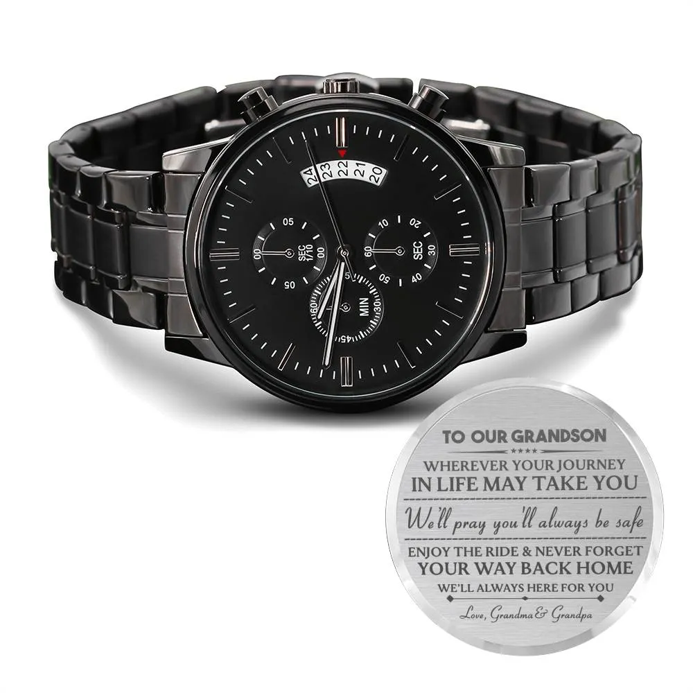 Engraved Watch For Grandson From Grandparents - We'll Always Be Here For You