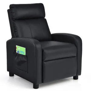 Ergonomic PU Leather Kids Recliner Lounge Sofa for 3-12 Age Group-Black - Color: