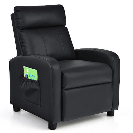 Ergonomic PU Leather Kids Recliner Lounge Sofa for 3-12 Age Group-Black - Color: