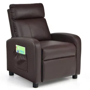 Ergonomic PU Leather Kids Recliner Lounge Sofa for 3-12 Age Group-Brown - Color: