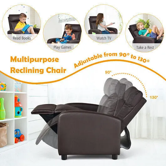 Ergonomic PU Leather Kids Recliner Lounge Sofa for 3-12 Age Group-Brown - Color: