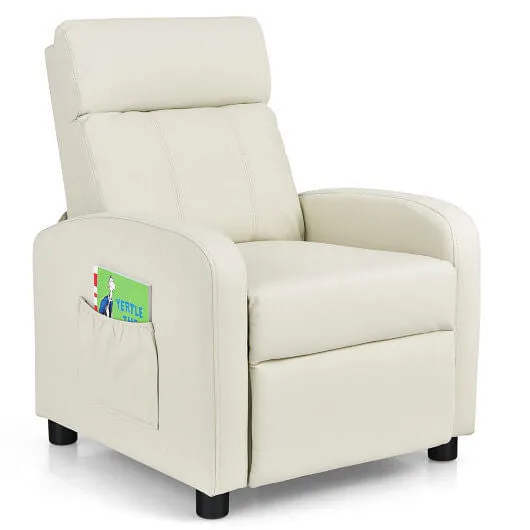 Ergonomic PU Leather Kids Recliner Lounge Sofa for 3-12 Age Group-White - Color:
