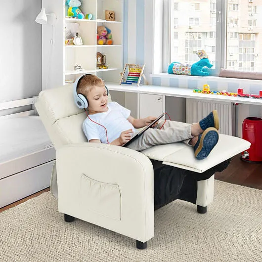 Ergonomic PU Leather Kids Recliner Lounge Sofa for 3-12 Age Group-White - Color: