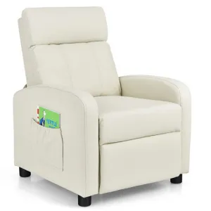 Ergonomic PU Leather Kids Recliner Lounge Sofa for 3-12 Age Group-White - Color: