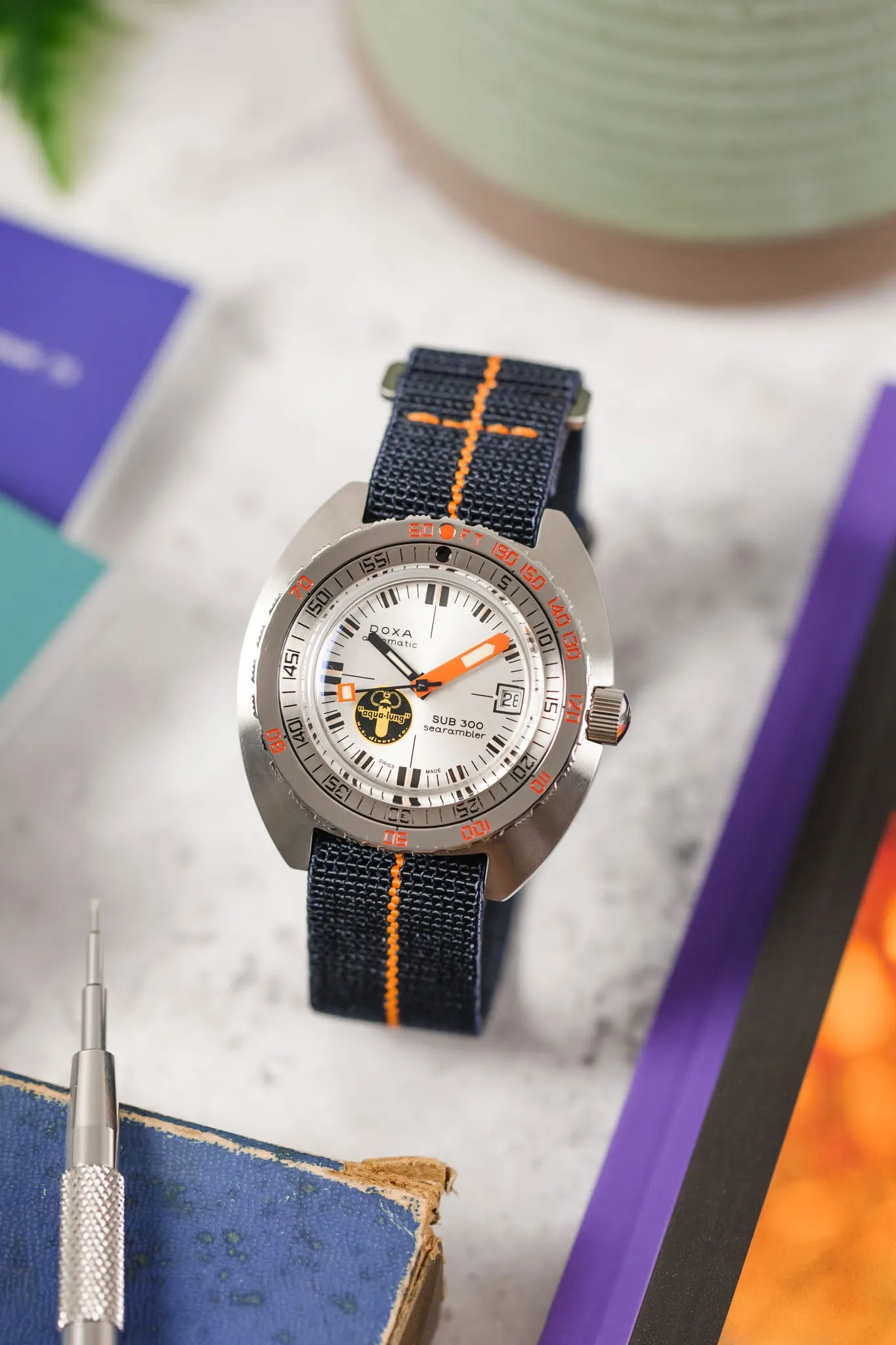 Erika's Originals TRIDENT MN™ Strap with ORANGE Centerline - BRUSHED Hardware