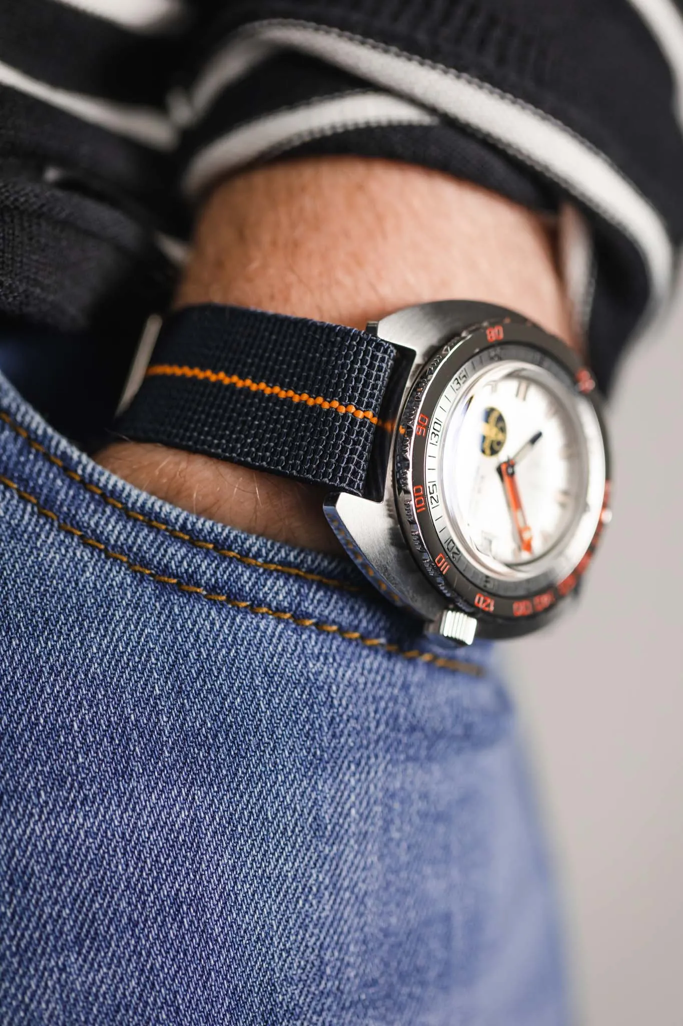 Erika's Originals TRIDENT MN™ Strap with ORANGE Centerline - BRUSHED Hardware
