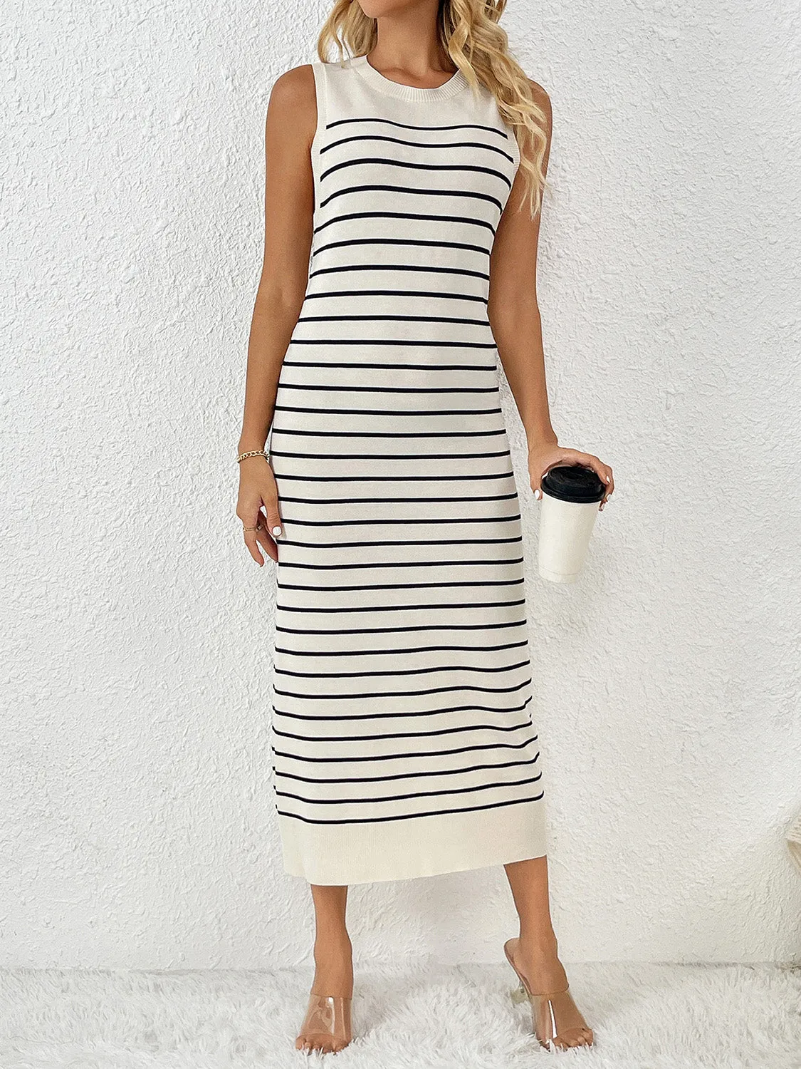Esme Round Neck Sleeve Midi Knit Dress