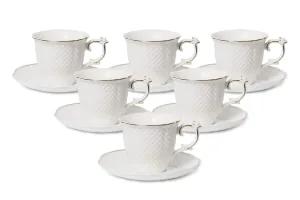 Espresso Coffee Cups and Saucers - Elegant White Porcelain 12 Piece, 3 oz Mini Cup Set with Gold Rim, Turkish Coffee Cup Set, Perfect for Coffee Bars, Kitchen, Espresso Machines