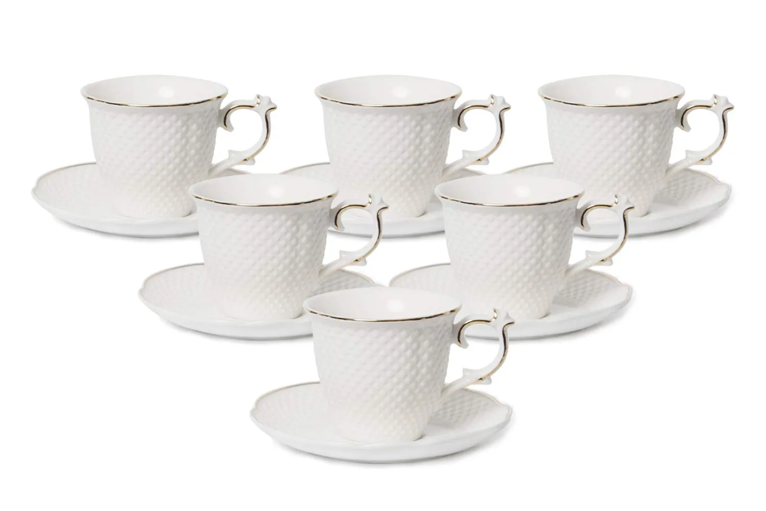 Espresso Coffee Cups and Saucers - Elegant White Porcelain 12 Piece, 3 oz Mini Cup Set with Gold Rim, Turkish Coffee Cup Set, Perfect for Coffee Bars, Kitchen, Espresso Machines
