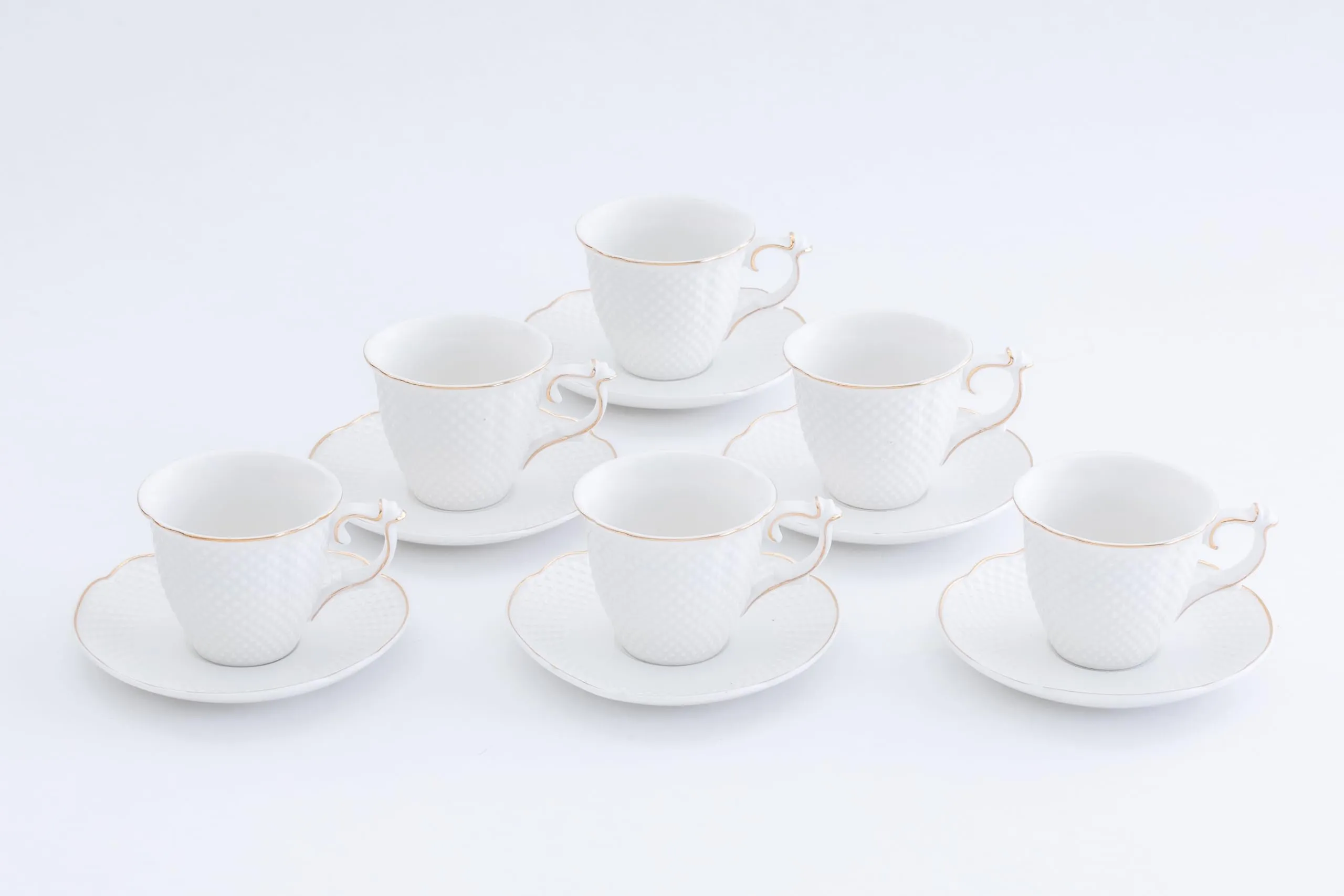 Espresso Coffee Cups and Saucers - Elegant White Porcelain 12 Piece, 3 oz Mini Cup Set with Gold Rim, Turkish Coffee Cup Set, Perfect for Coffee Bars, Kitchen, Espresso Machines
