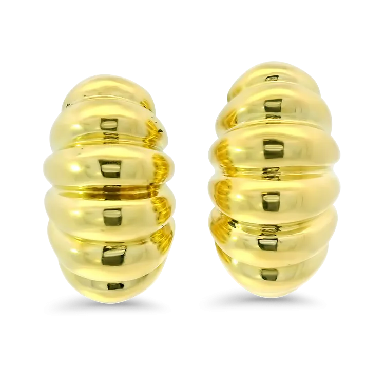 Estate 18k Yellow Gold Scalloped Half Hoop Earrings