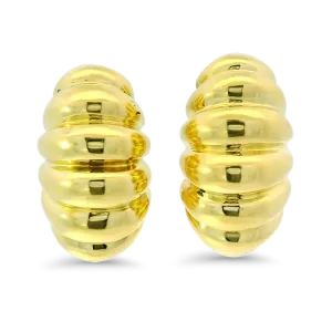 Estate 18k Yellow Gold Scalloped Half Hoop Earrings