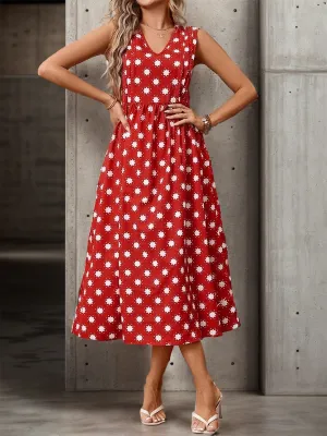 Evelynn Printed V-Neck Sleeveless Midi Dress