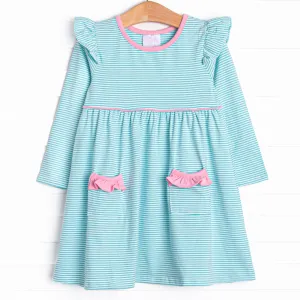Everly Long Sleeve Dress, Pink and Mint Stripe