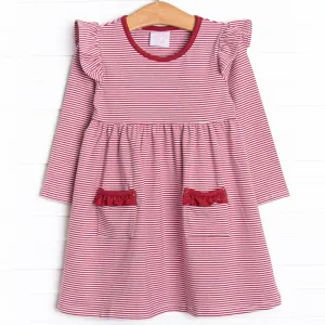 Everly Long Sleeve Dress, Red Stripe
