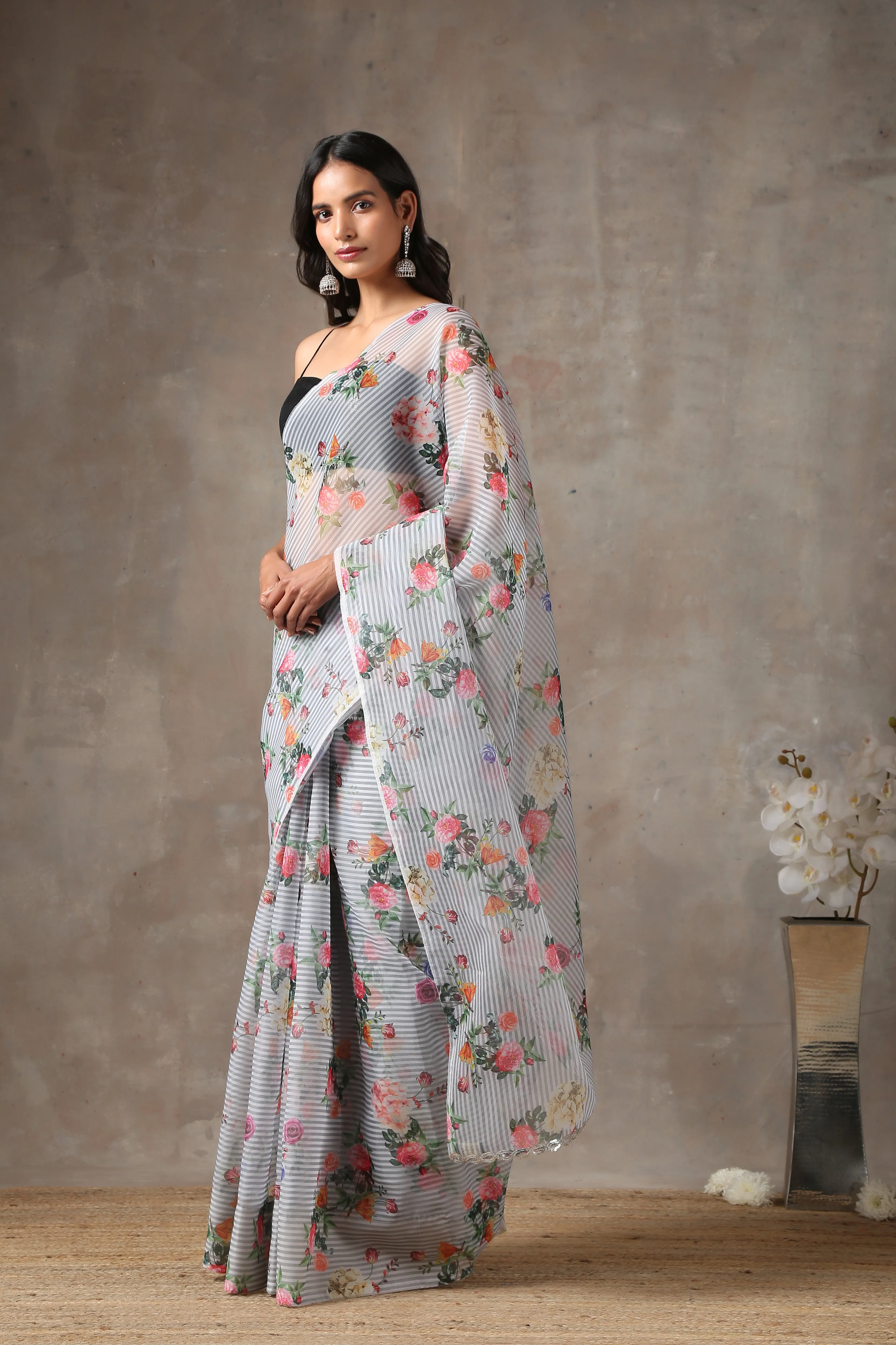 Eves Garden Stripe Organza Saree