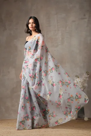 Eves Garden Stripe Organza Saree