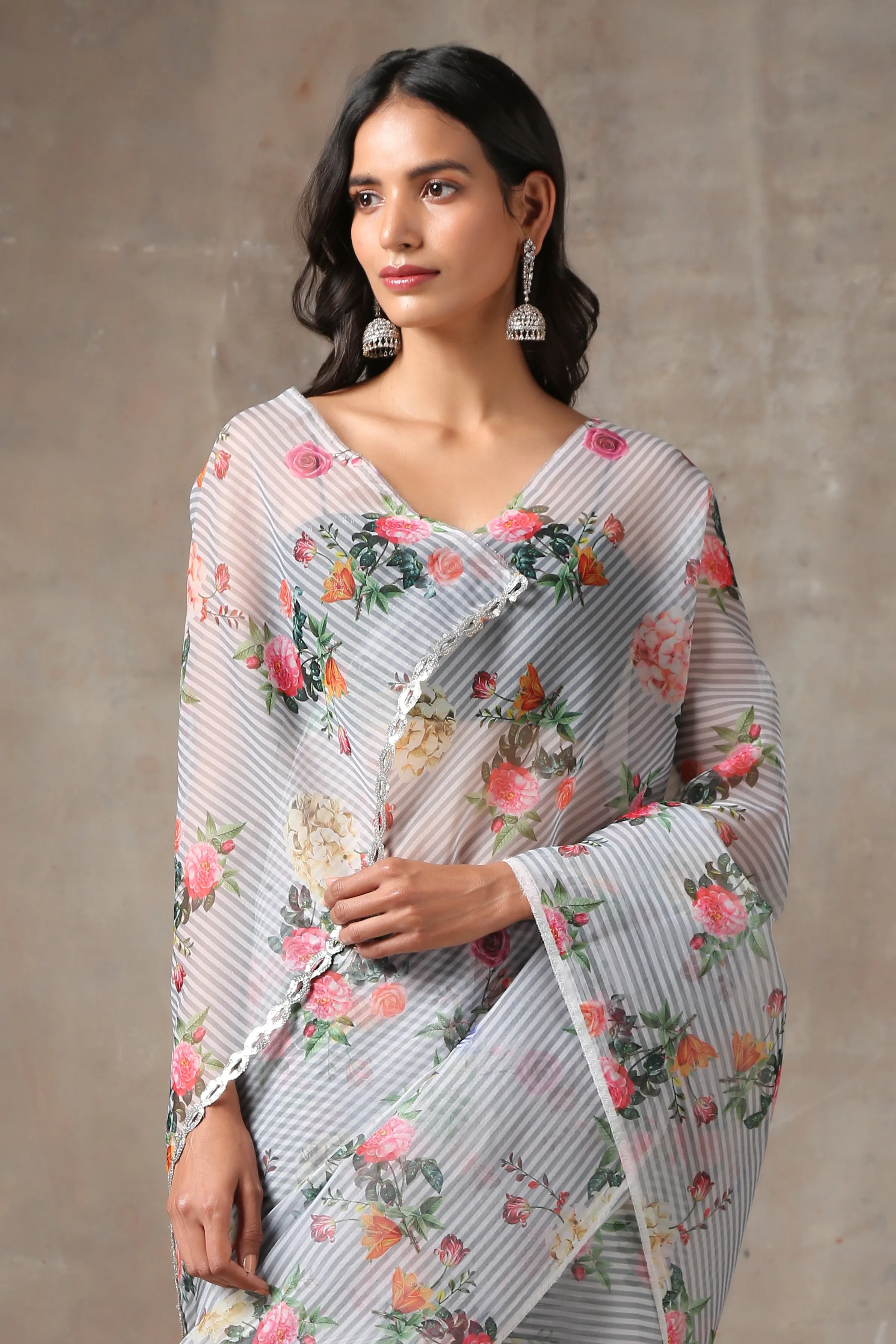 Eves Garden Stripe Organza Saree