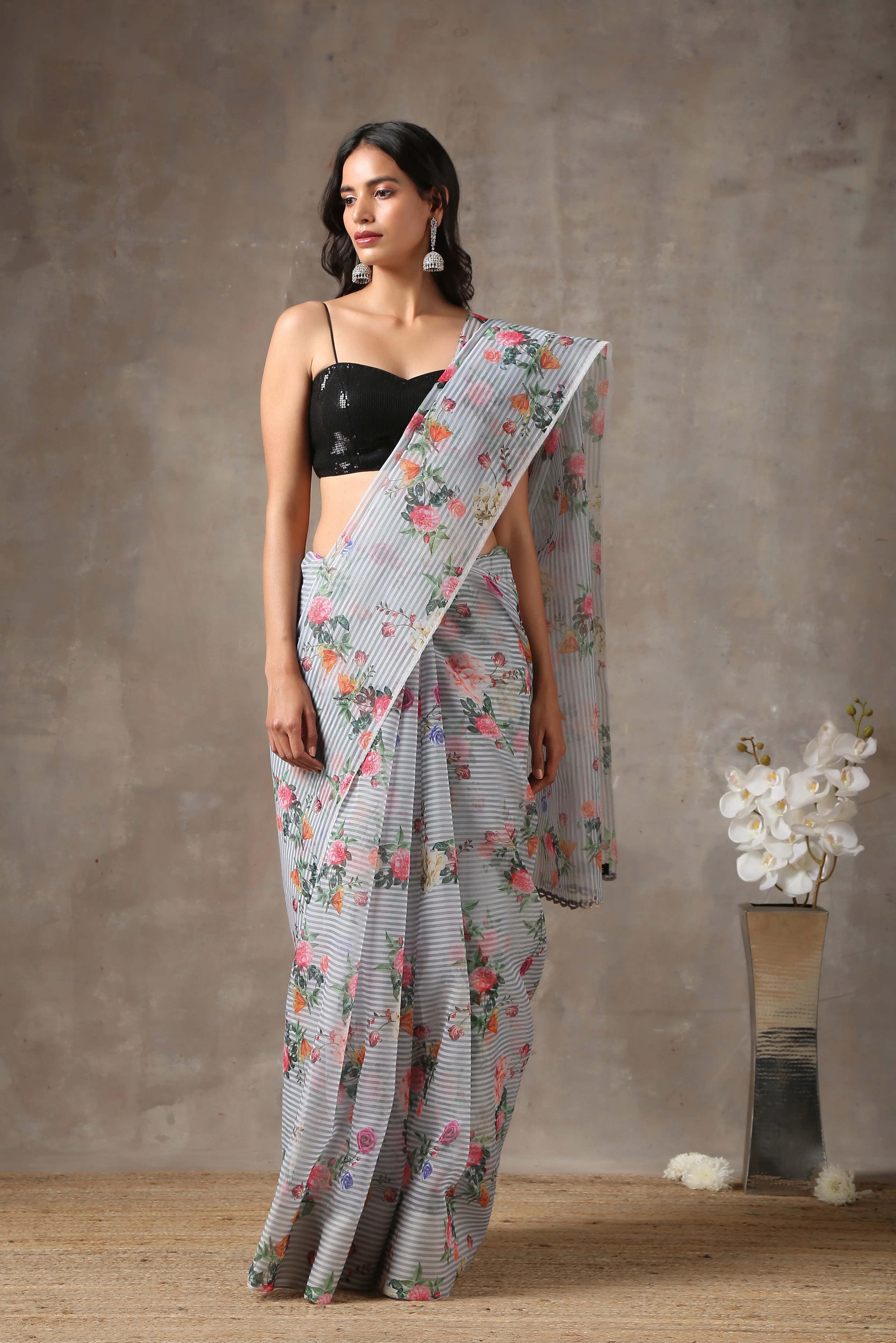 Eves Garden Stripe Organza Saree