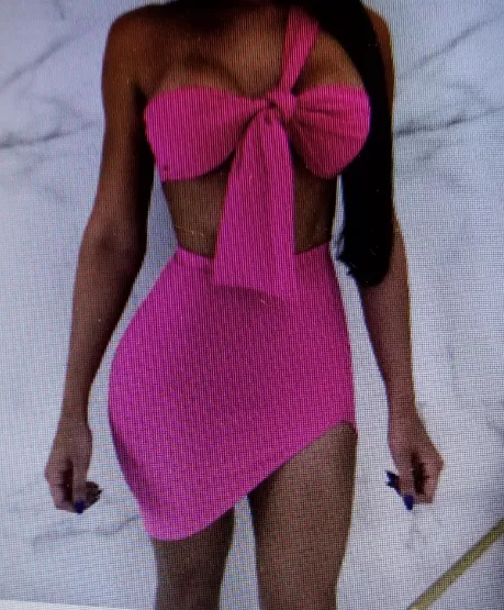Exotic Spaghetti Strap Top With Matching V-Mini Skirt