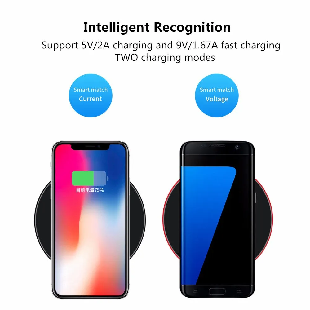 F10 Ultrathin Qi Fast Wireless Charger Pad for iPhone 8 Apple X Samsung Galaxy S7 S7 S8 Plus Phone Base red