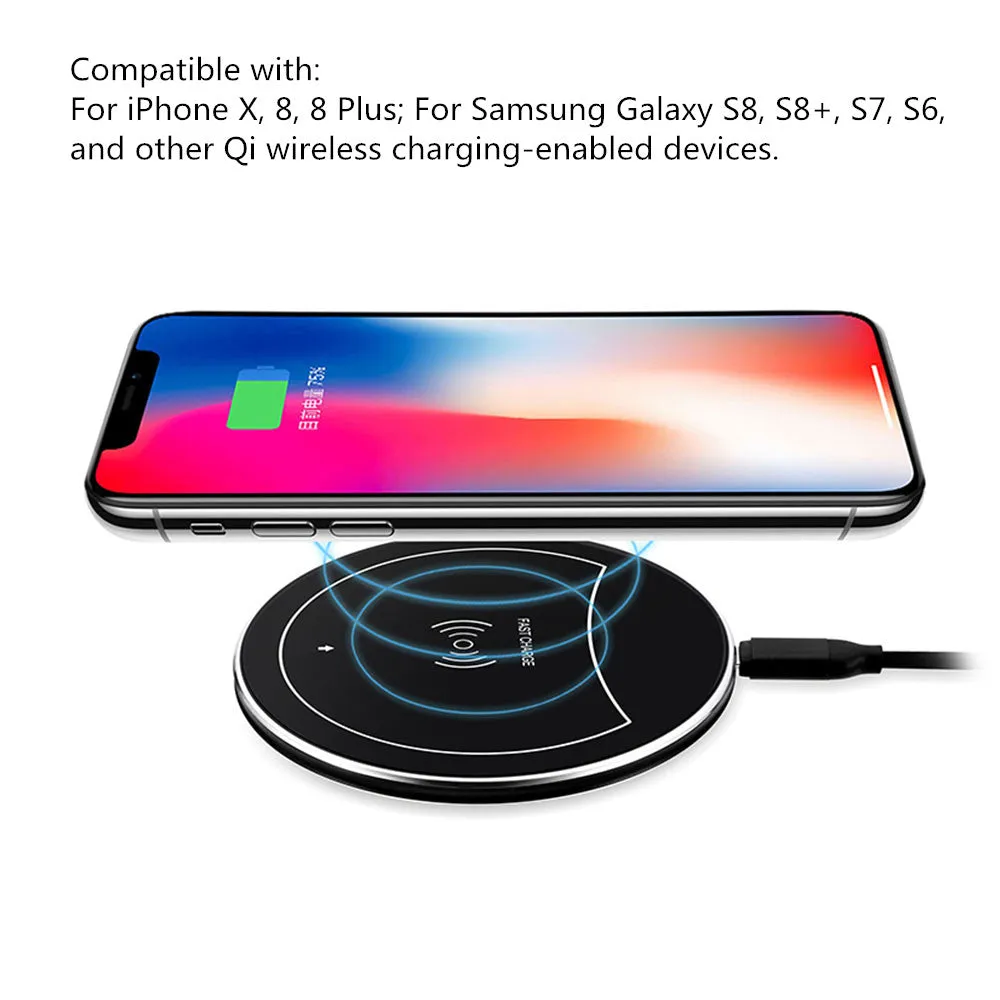F10 Ultrathin Qi Fast Wireless Charger Pad for iPhone 8 Apple X Samsung Galaxy S7 S7 S8 Plus Phone Base red