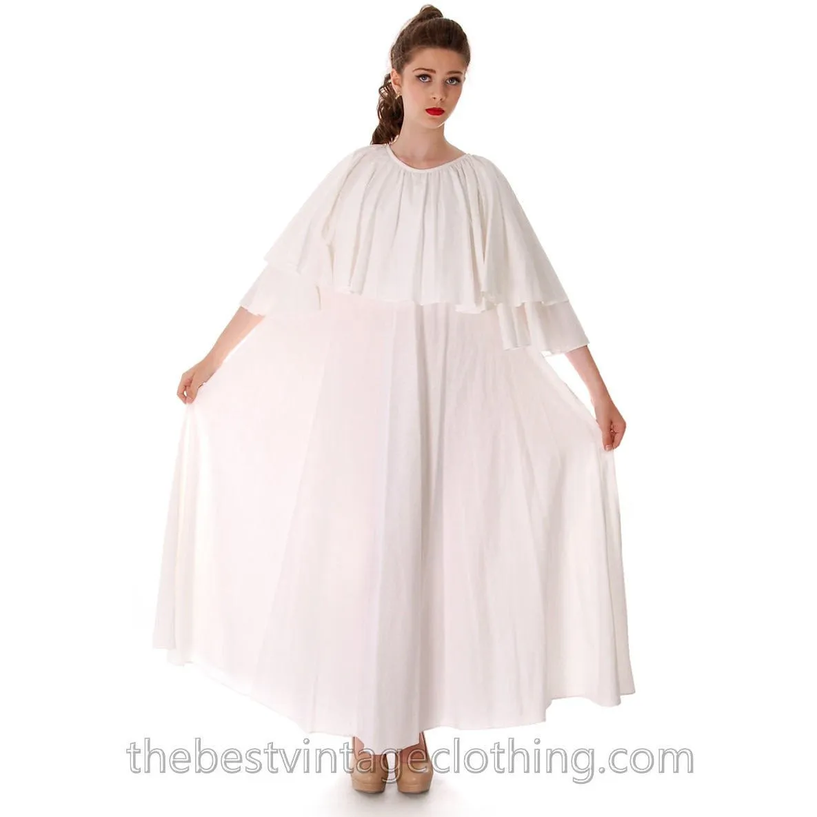 Fab Vintage Vuokko Designer Angel Sleeve Cape Gown Pink Cotton Tent Dress S