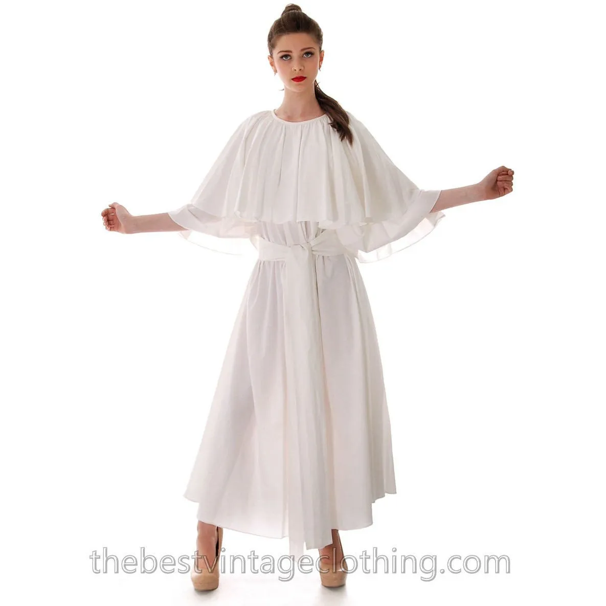 Fab Vintage Vuokko Designer Angel Sleeve Cape Gown Pink Cotton Tent Dress S
