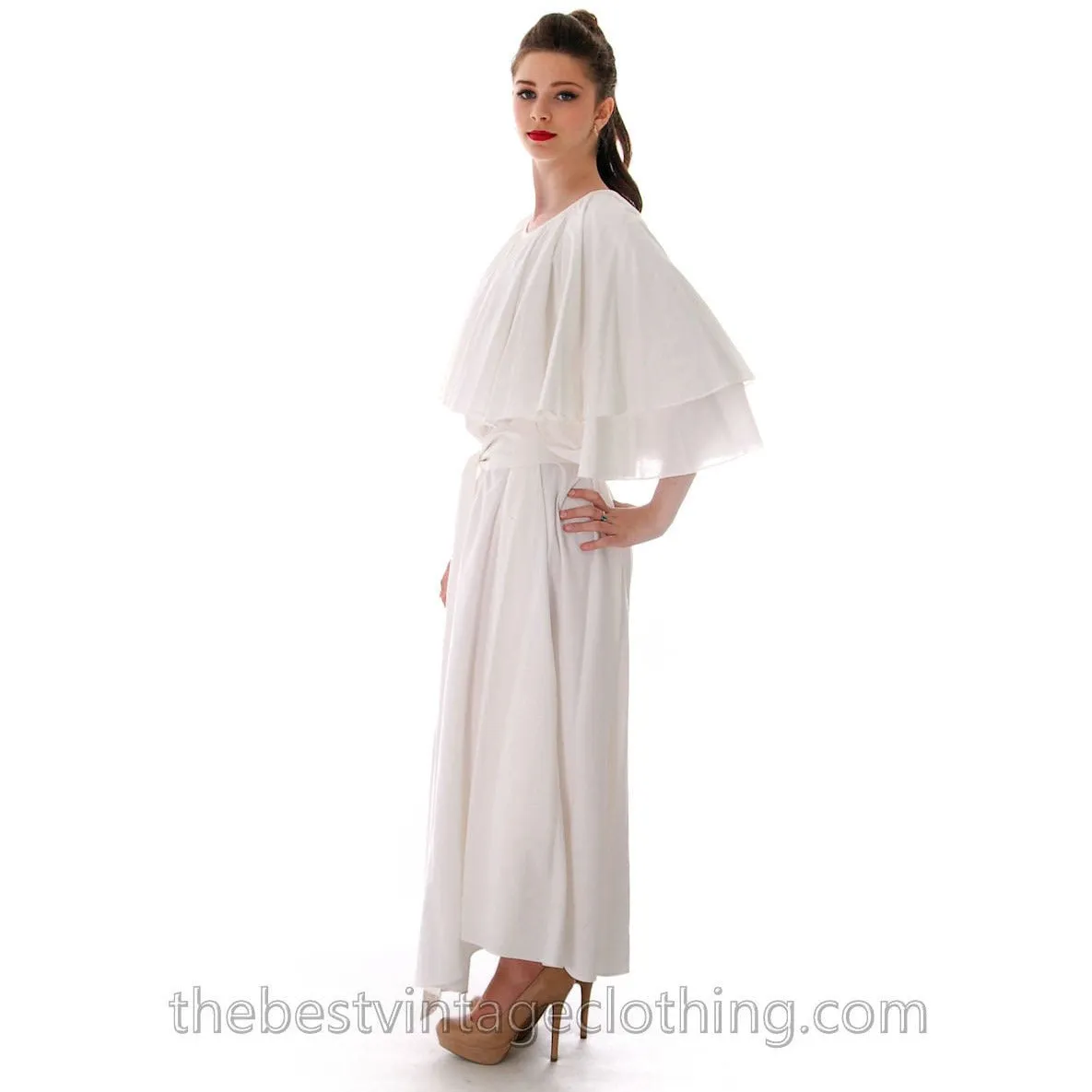 Fab Vintage Vuokko Designer Angel Sleeve Cape Gown Pink Cotton Tent Dress S