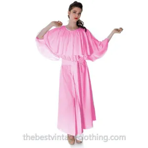 Fab Vintage Vuokko Designer Angel Sleeve Cape Gown Pink Cotton Tent Dress S